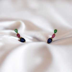 Pendientes oro amarillo 18k con zafiros, rubí y esmeralda