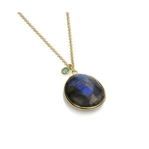 Collar de Plata de Ley 925 con baño de Oro 18k con ladradorita y apatita