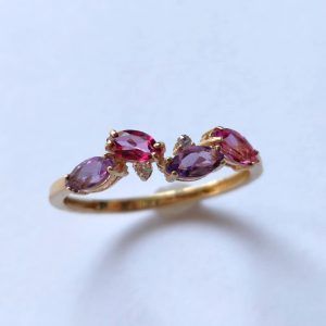 Anillo Oro 18k con topacios rosa y amatista