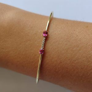 Pulsera oro amarillo 18k y diamantes con topacios rosas