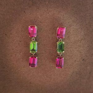 Pendientes oro amarillo 18k topacio rosa y peridoto