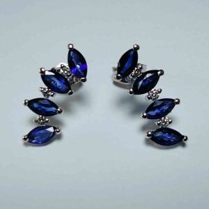 Pendientes oro blanco 18k brillantes y zafiros naturales