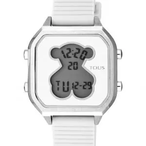 Reloj digital d-bear teen de acero con correa de silicona blanca
