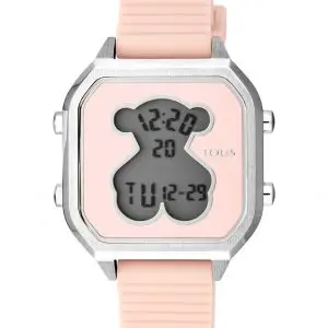 Reloj digital d-bear teen de acero con correa de silicona rosa