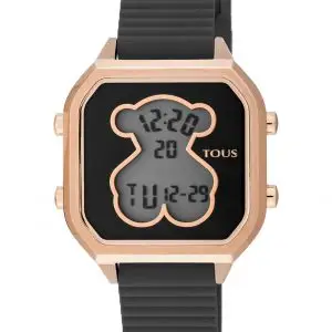 Reloj digital d-bear teen de acero ip rosado con correa de silicona negra