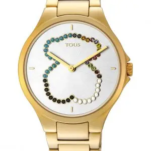 Reloj analógico motion straight oso de acero ip dorado con cristales