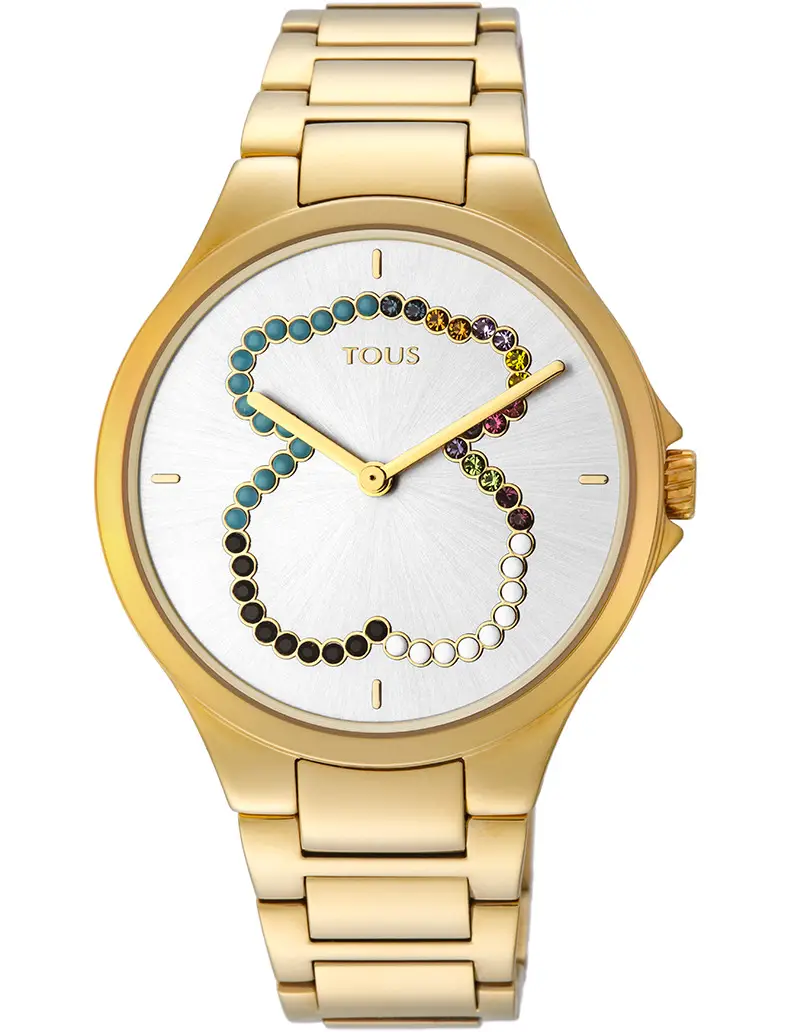Reloj analógico motion straight oso de acero ip dorado con cristales