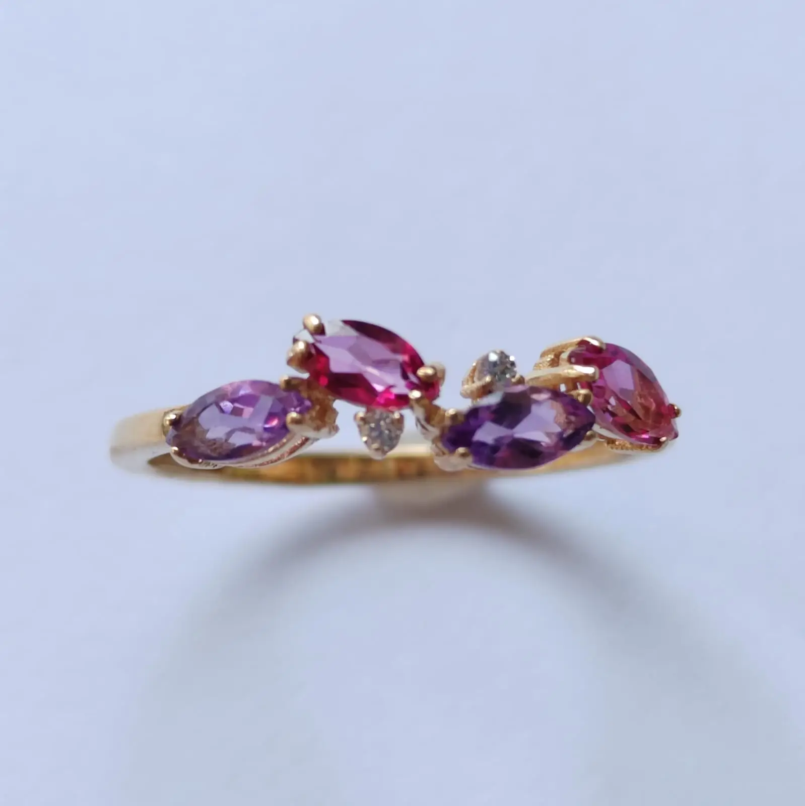 Anillo Oro 18k con topacios rosa y amatista - Imagen 3