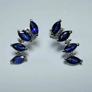 Pendientes oro blanco 18k brillantes y zafiros naturales